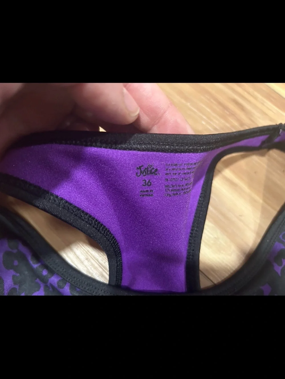 Justice Purple and Black Racerback Sports Bra Animal Print Size 36